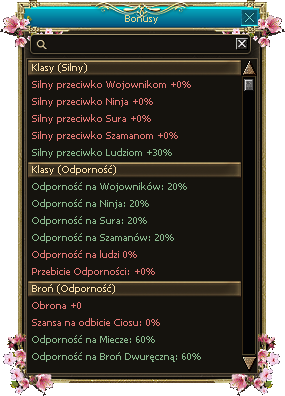 Okno: Bonusy postaci